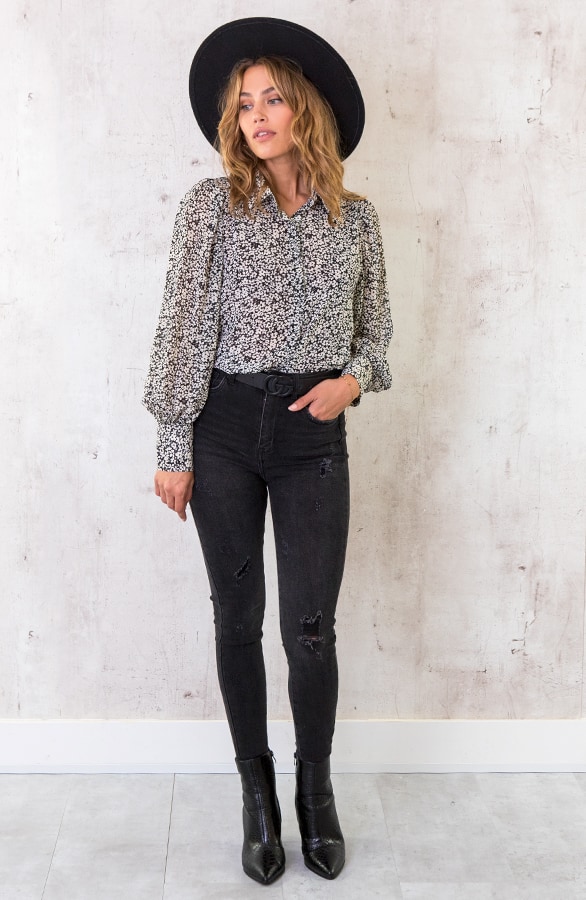 Bloemenprint Blouse Zwart – shoparchief, foto 5