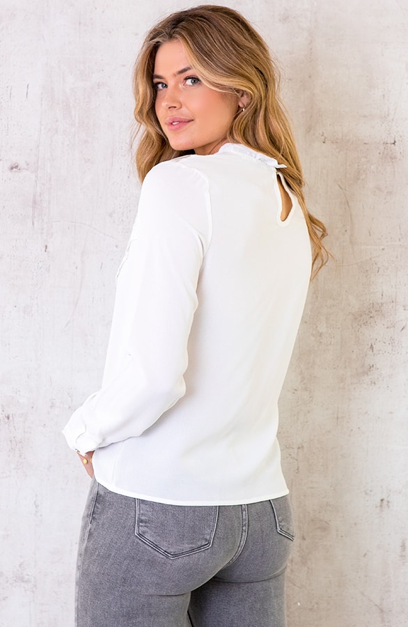 Blouse met Kanten V-hals Wit – shoparchief, foto 3