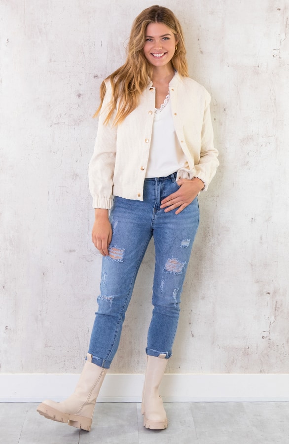 Bomber Jacket Button Creme – shoparchief, foto 5