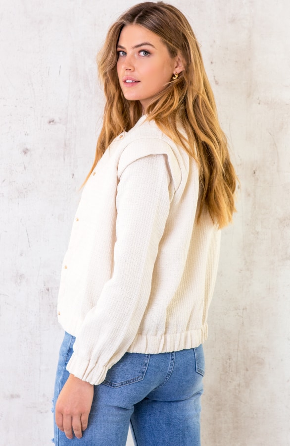 Bomber Jacket Button Creme – shoparchief, foto 4