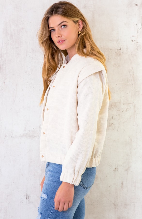 Bomber Jacket Button Creme – shoparchief, foto 3