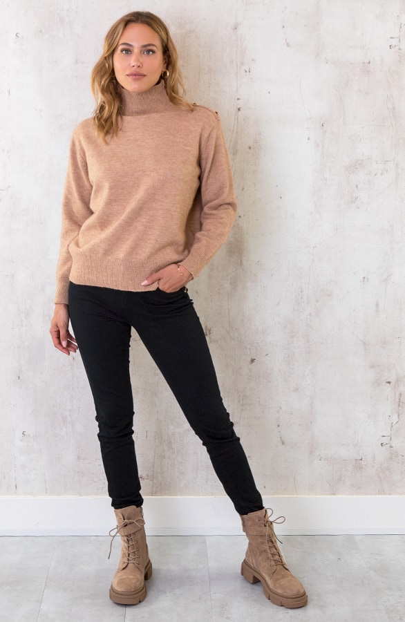 Button Col Sweater Camel – shoparchief, foto 2