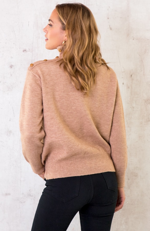 Button Col Sweater Camel – shoparchief, foto 4