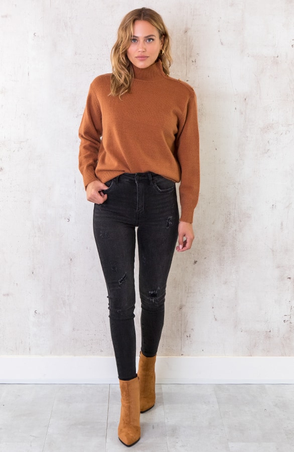 Button Col Sweater Cognac – shoparchief, foto 4