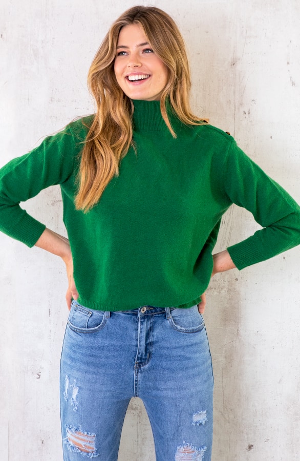 Button Col Sweater Groen – shoparchief, foto 2