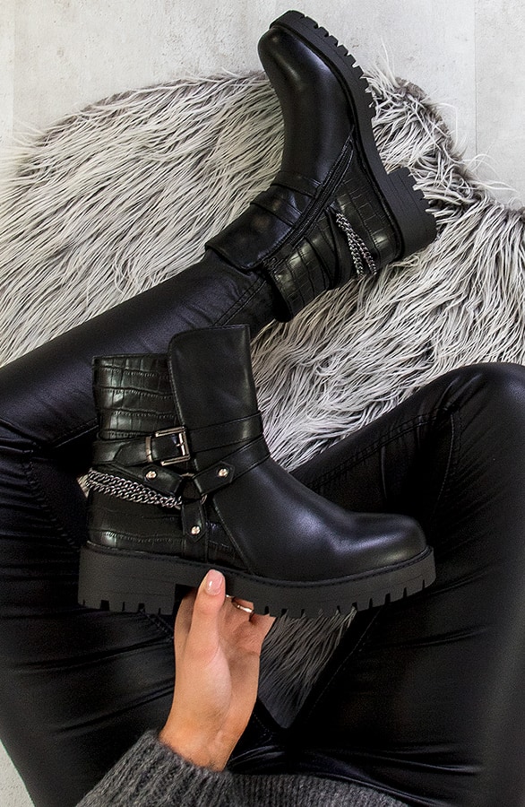Chain Boots Croco Black – shoparchief