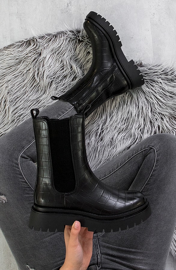Chelsea Kroko Boots Schwarz, Shoparchiv