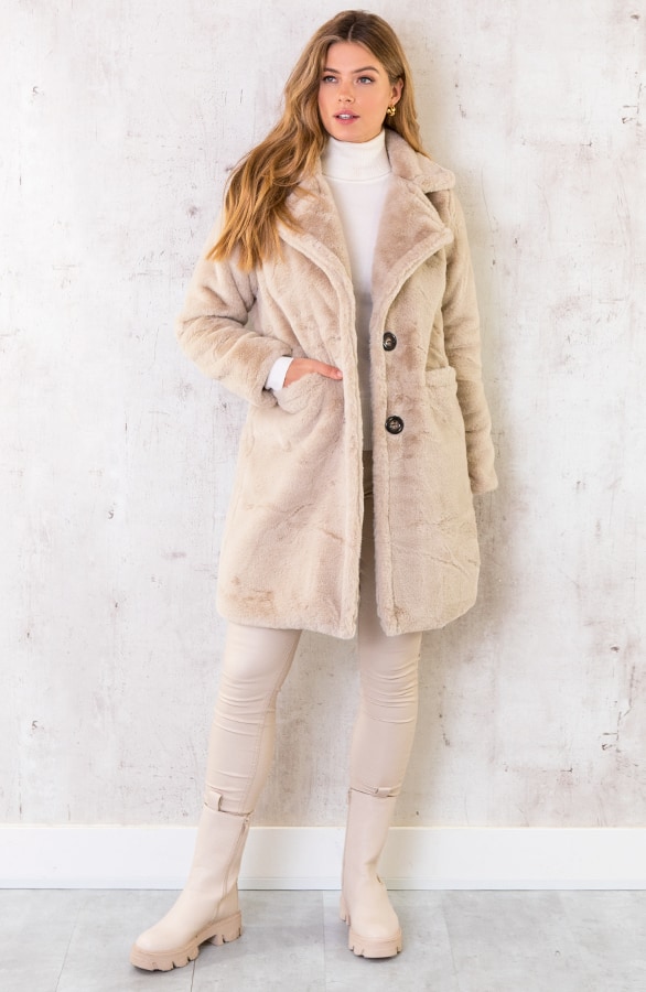 Faux Fur Midi Jas Beige – shoparchief