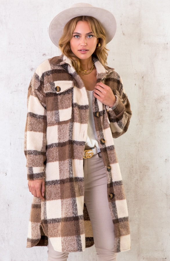 Geblokte Woven Jacket Dark Beige – shoparchief, foto 2