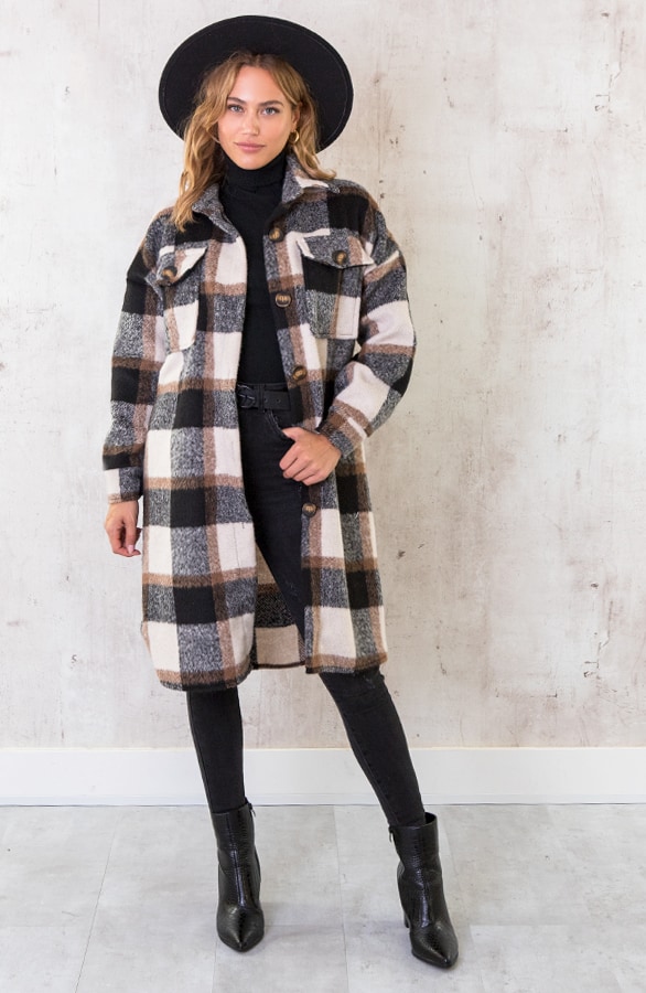 Geblokte Woven Jacket Zwart – shoparchief