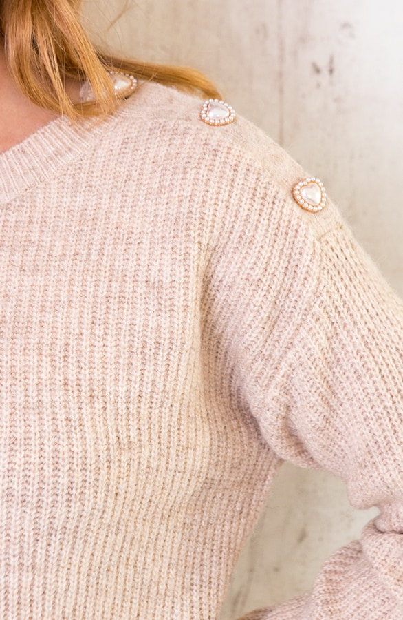 Gebreide Hartjes Knopen Trui Beige – shoparchief, foto 4