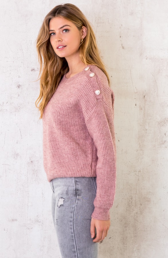 Gebreide Hartjes Knopen Trui Oud Roze – shoparchief, foto 3