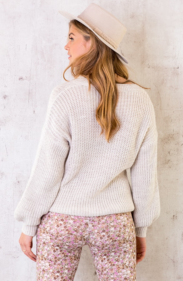 Gebreide Trui Met V-hals Beige – shoparchief, foto 6