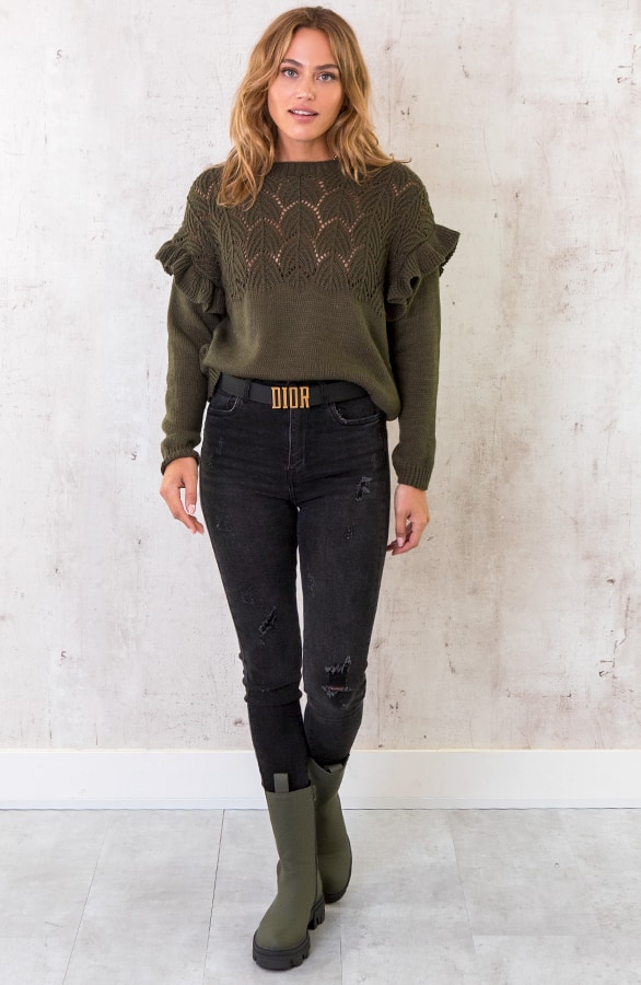 Gehaakte Ruffle Trui Army – shoparchief, foto 3