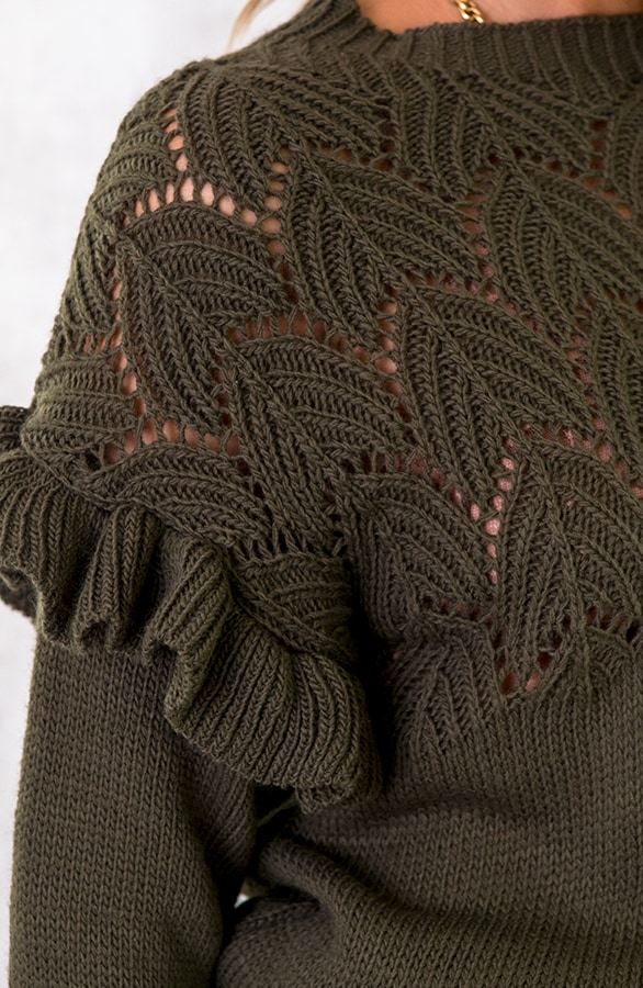 Gehaakte Ruffle Trui Army – shoparchief, foto 4
