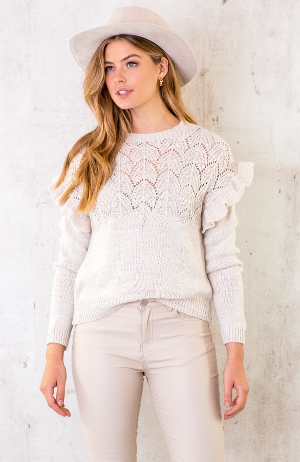 Gehaakte Ruffle Trui Beige – shoparchief