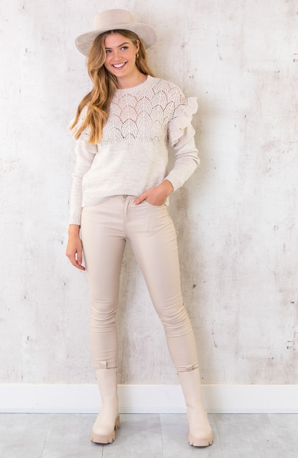 Gehaakte Ruffle Trui Beige – shoparchief, foto 5