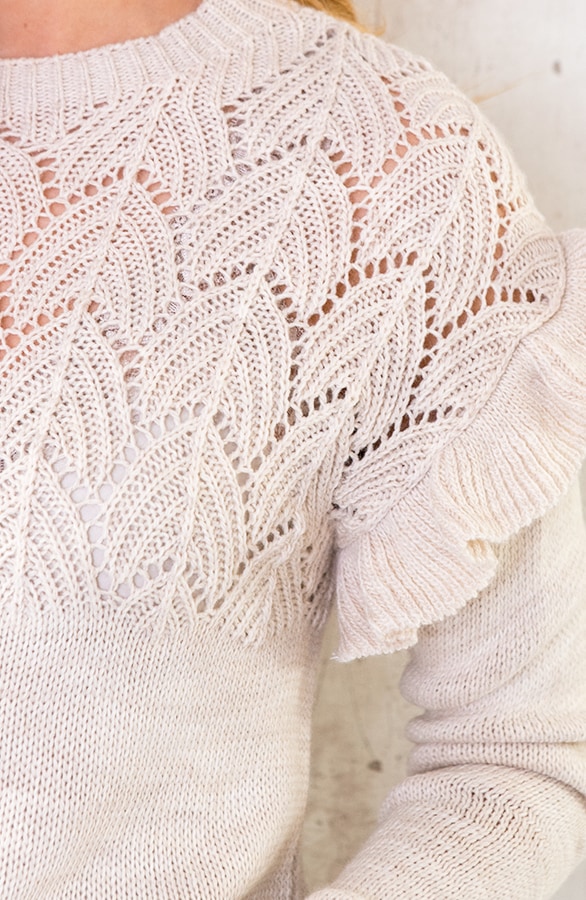 Gehaakte Ruffle Trui Beige – shoparchief, foto 6