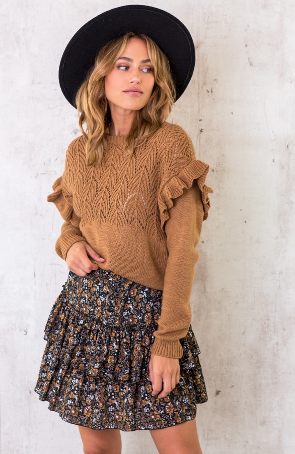Gehaakte Ruffle Trui Camel – shoparchief, foto 2
