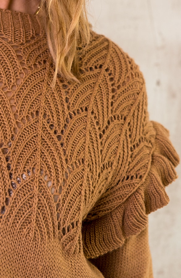 Gehaakte Ruffle Trui Camel – shoparchief, foto 3