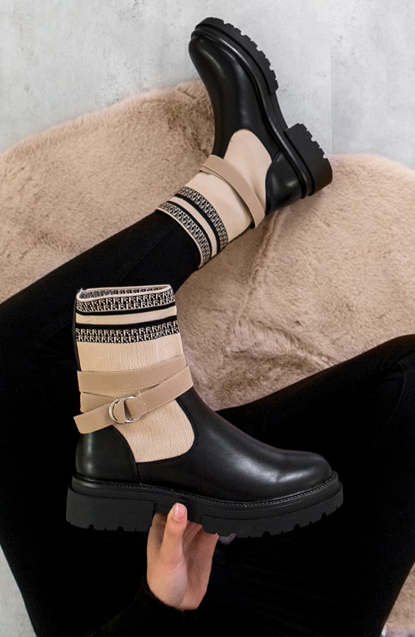 Gesp Boots Luxury Beige Zwart – shoparchief