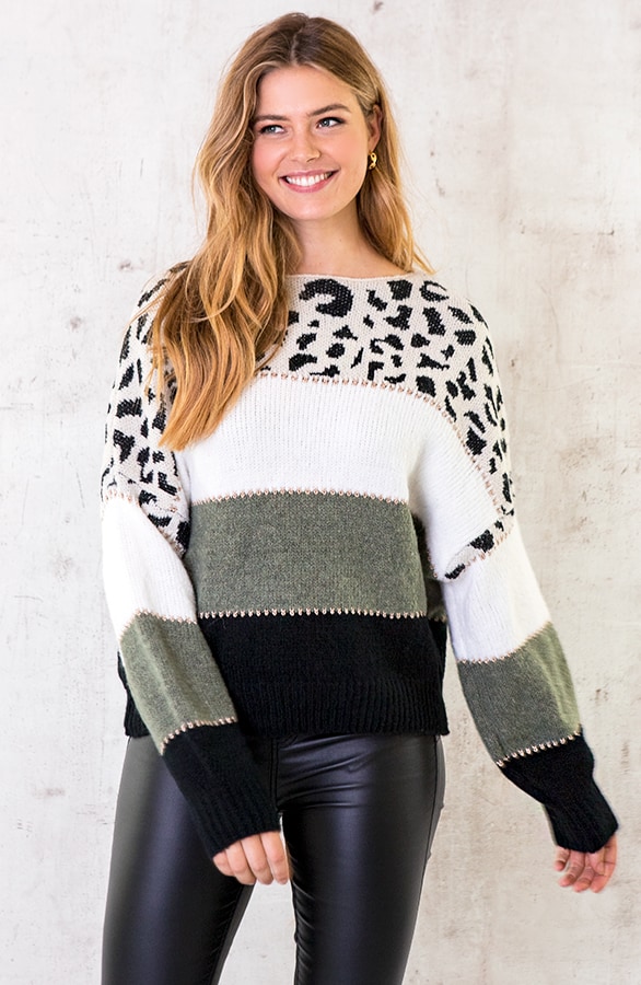 Gestreepte Panter Trui Gebreid Army – shoparchief