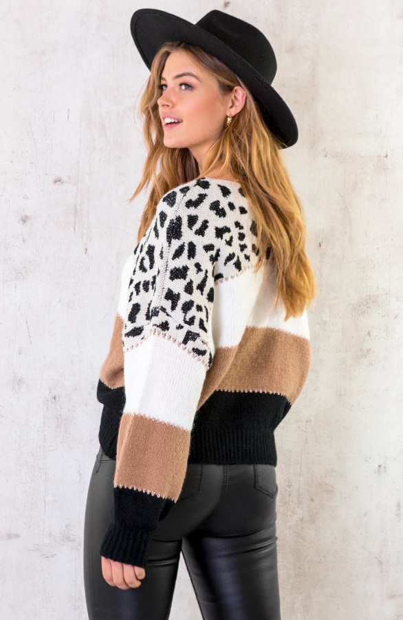 Gestreepte Panter Trui Gebreid Camel – shoparchief