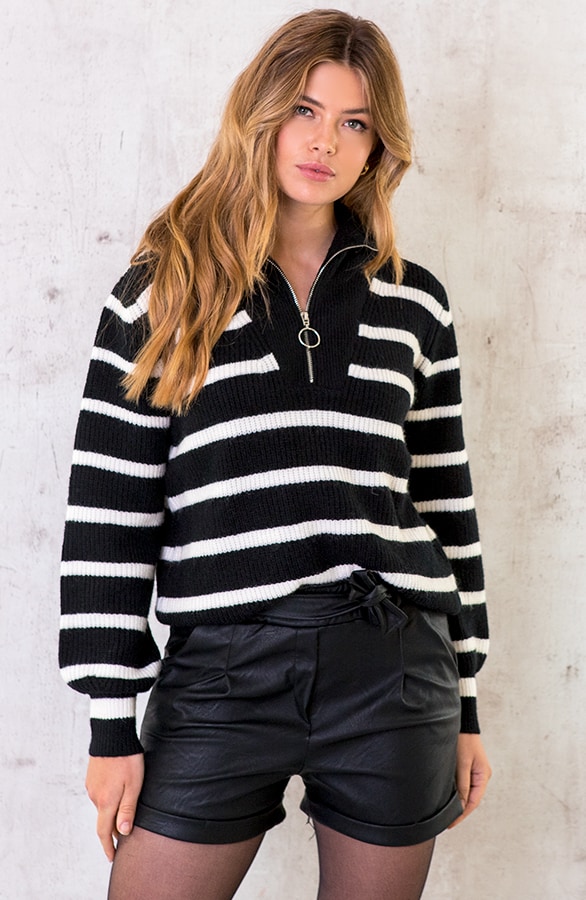 Gestreepte Zip Trui Zwart – shoparchief, foto 2