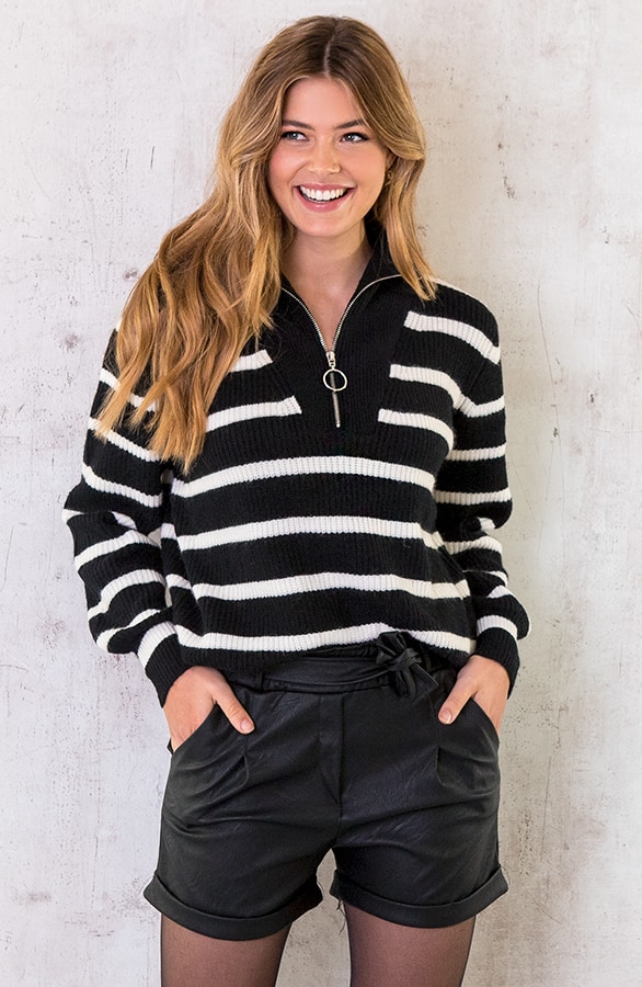 Gestreepte Zip Trui Zwart – shoparchief