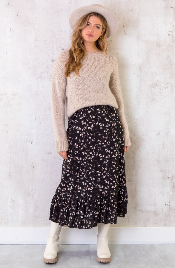 Bloemen Rok Midi Zwart – shoparchief, foto 5