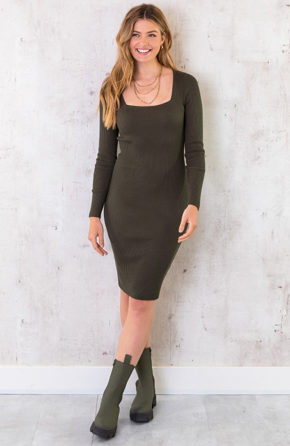 Jurk Vierkante Halslijn Army – shoparchief