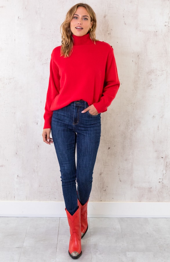 Button Col Sweater Rood – shoparchief, foto 2