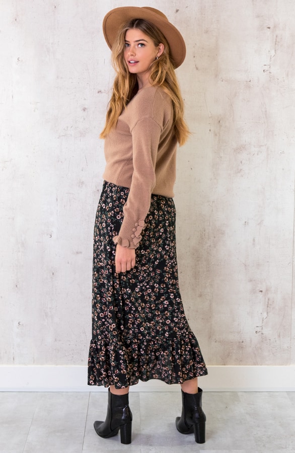 Knopen Ruffle Trui Camel – shoparchief, foto 3