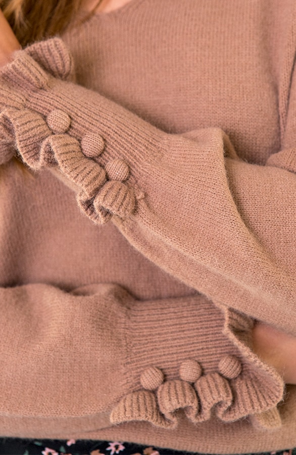 Knopen Ruffle Trui Camel – shoparchief, foto 4