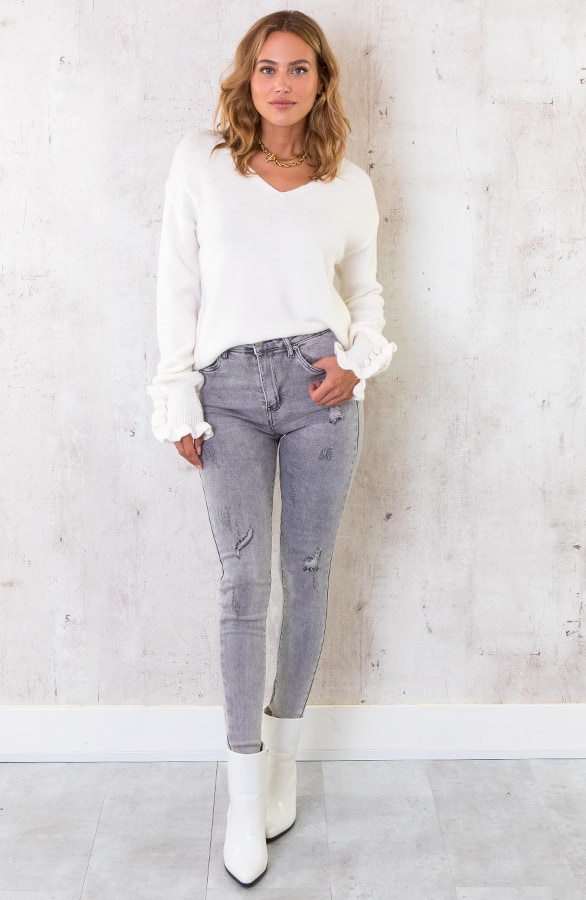 Knopen Ruffle Trui Ecru – shoparchief, foto 6