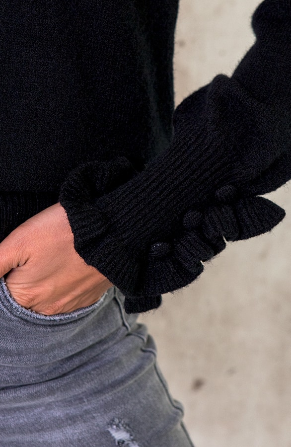 Knopen Ruffle Trui Zwart – shoparchief, foto 4