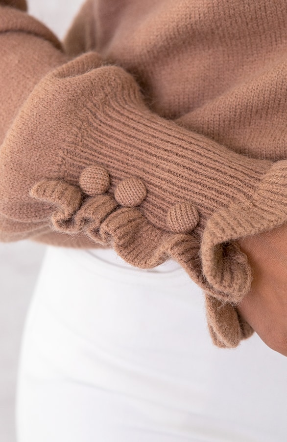 Knopen Ruffle Vest Camel – shoparchief, foto 6
