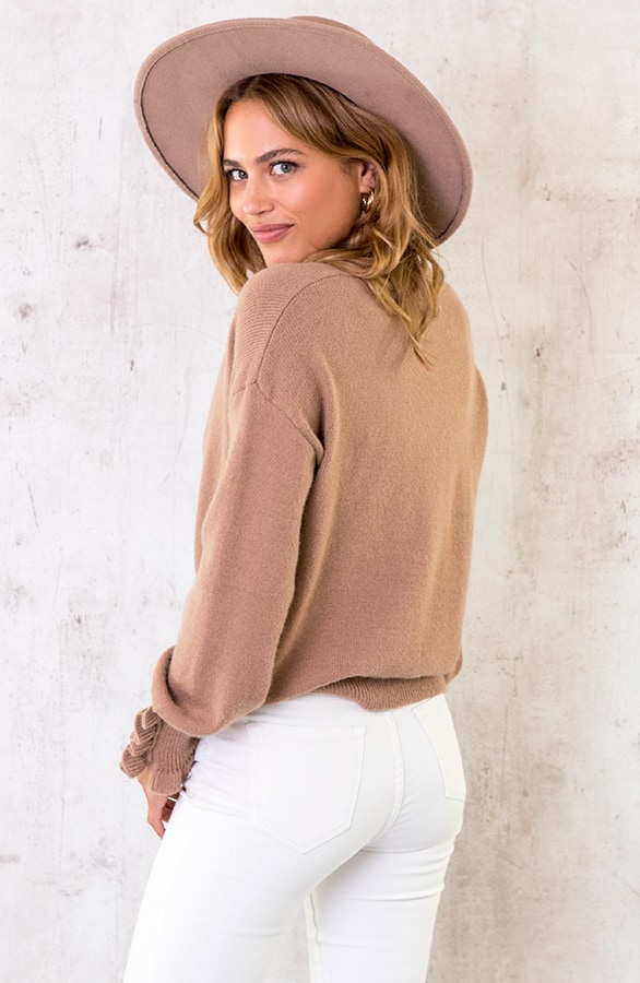 Knopen Ruffle Vest Camel – shoparchief, foto 3