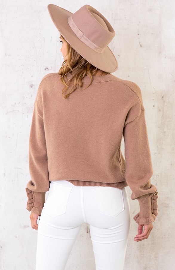 Knopen Ruffle Vest Camel – shoparchief, foto 4