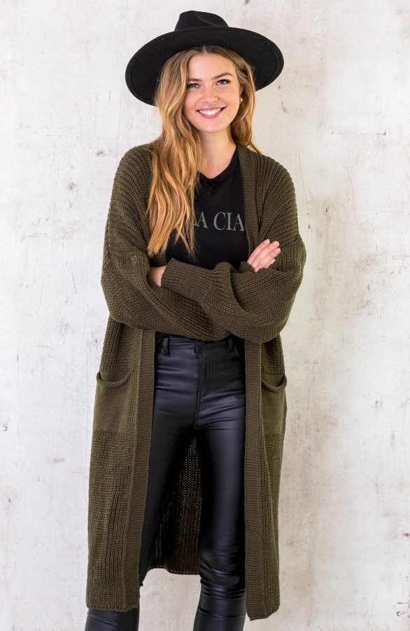 Lang Gehaakt Pocket Vest Army – shoparchief, foto 2