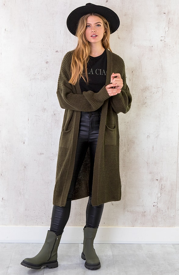 Lang Gehaakt Pocket Vest Army – shoparchief