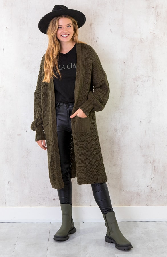 Lang Gehaakt Pocket Vest Army – shoparchief, foto 3