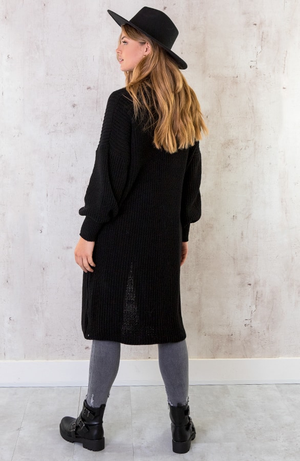 Lang Gehaakt Pocket Vest Zwart – shoparchief, foto 4