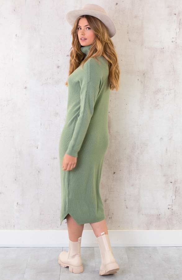 Lange Gebreide Col Jurk Dust Mint – shoparchief, foto 4