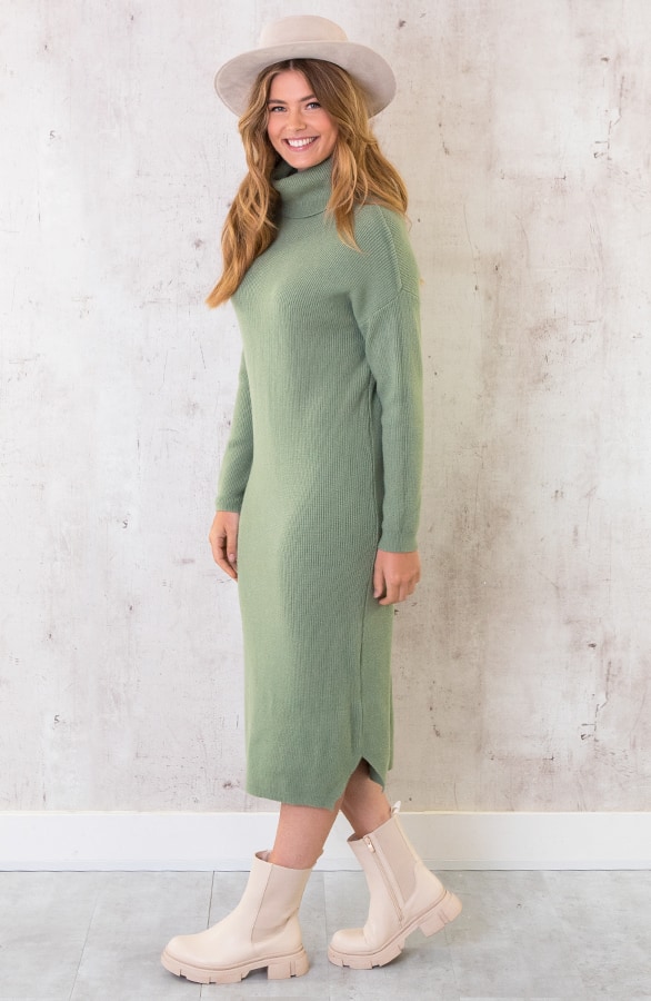 Lange Gebreide Col Jurk Dust Mint – shoparchief, foto 3