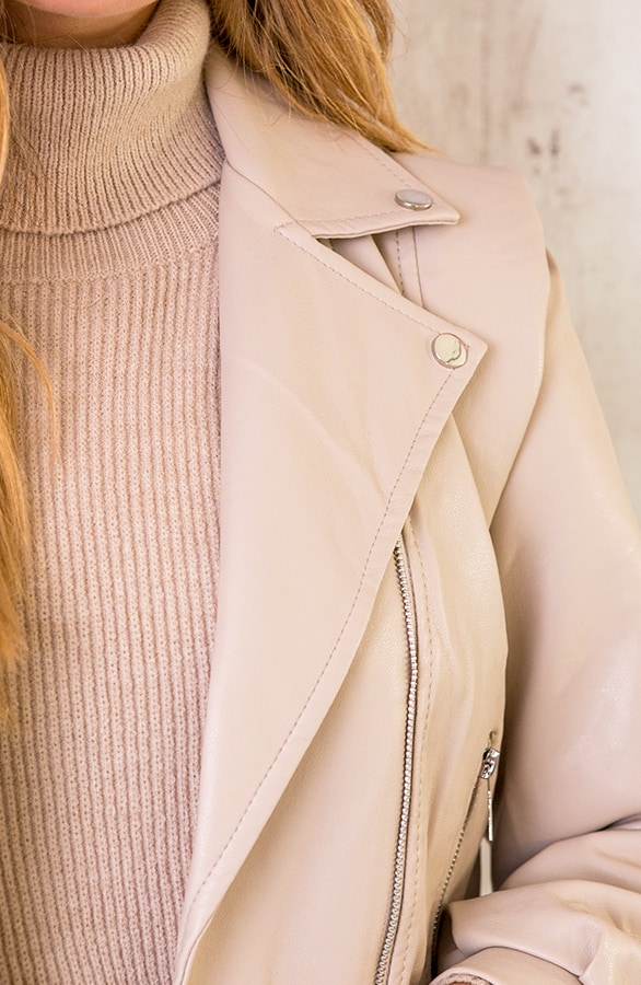 Leather Biker Jacket Deluxe Beige – shoparchief, foto 6