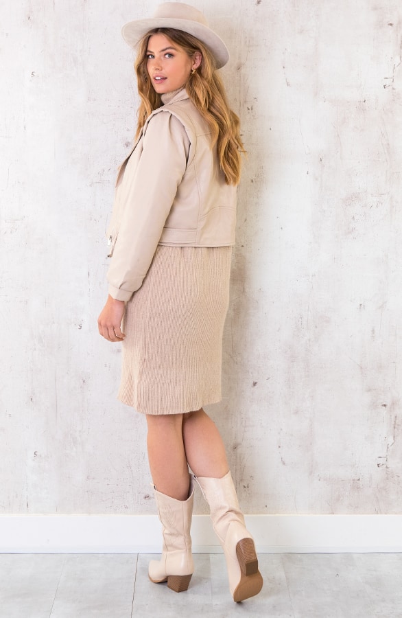 Leather Biker Jacket Deluxe Beige – shoparchief, foto 5