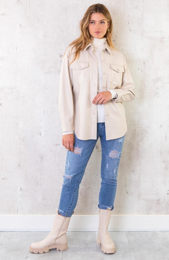 Leather Blouse Beige – shoparchief, foto 5