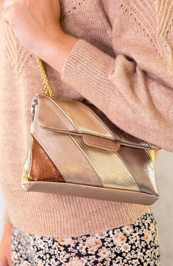 Leather Rainbow Chain Bag Small Beige – shoparchief, foto 4