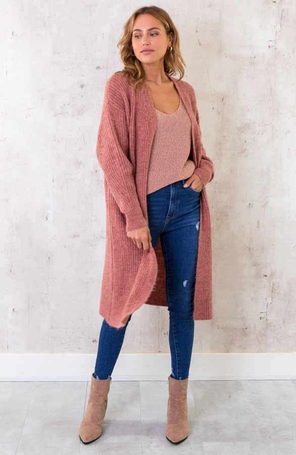 Ribstof Vest Lang Oud Roze – shoparchief, foto 4